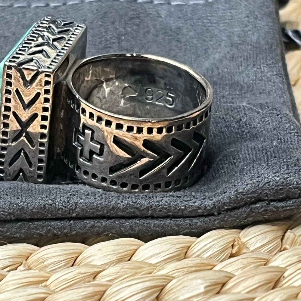 Silpada Sterling Turquoise Square Ring with Southwestern Band Size 6.5-7 - Picture 5 of 6